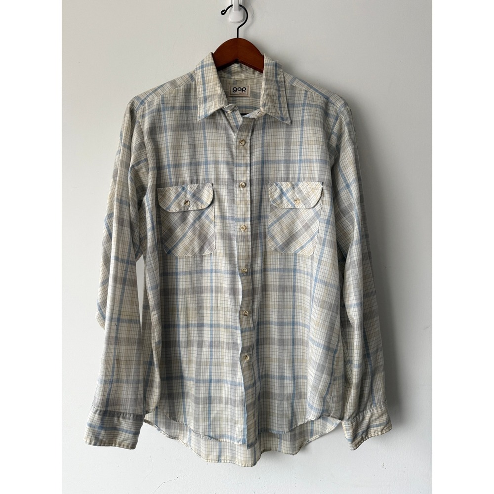 Vintage 70s 80s GAP Trim Fit Plaid Shirt Mens XL 17-17.5 Two Pocket Button Up